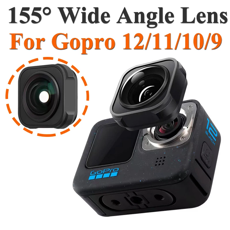 For GoPro Max Lens Mod Fov 155° Wide Angle Lens 5M Waterproof Anti-Shaking Lens For Gopro 12 11 10 9 Black Camera Case Accessory