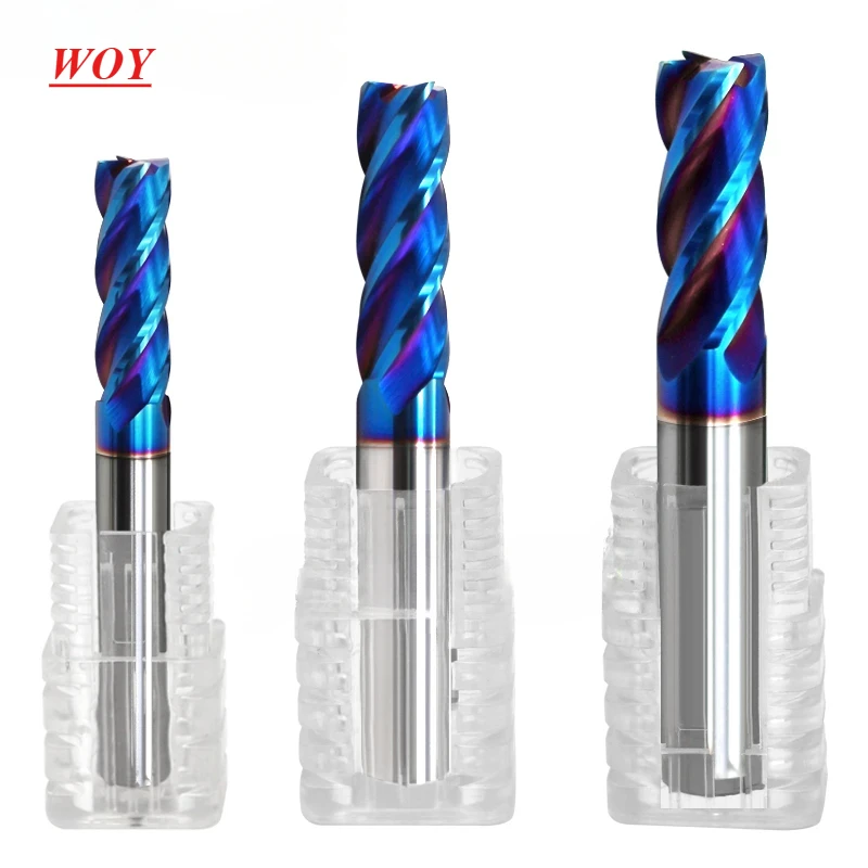 

WOY HRC70 Blue Nano Coating Milling Cutter 4-Flute Tungsten Steel Carbide CNC 200L Flate Endmills Tools