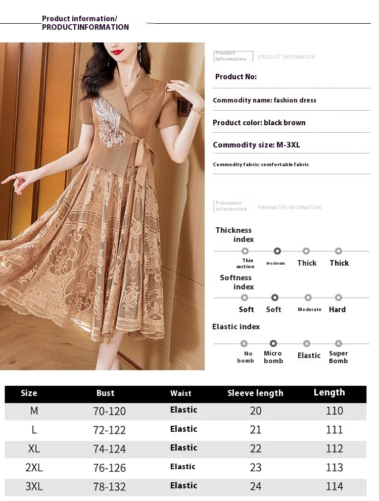 Miyake robe plissée 2025 été costume col à la mode mi-longue jupe taille cintrée minceur élégante jupe plissée