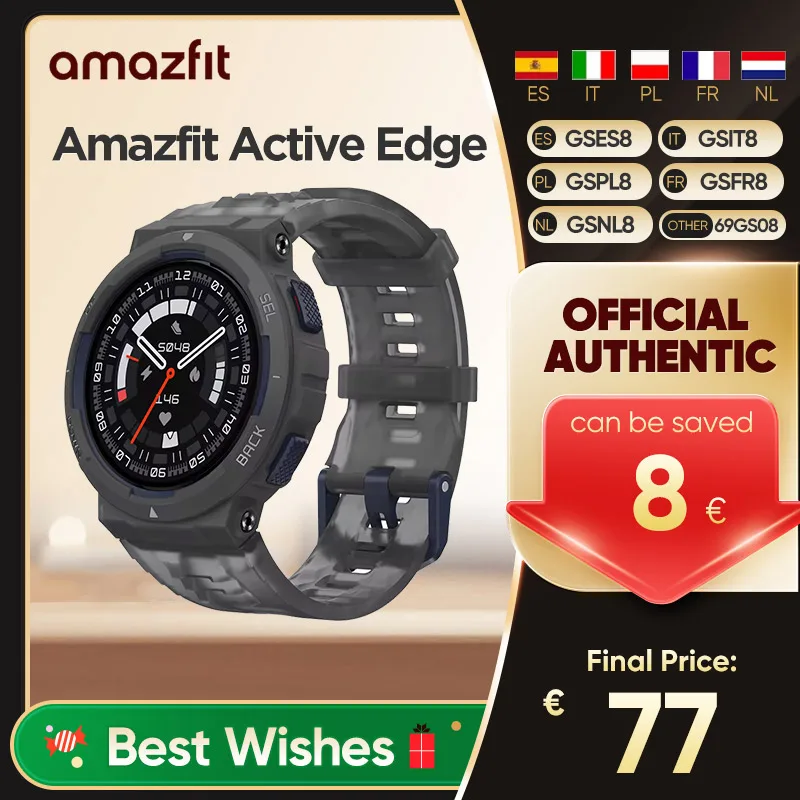 Amazfit Active Edge 46mm Smartwatch 1.32'' HD AMOLOED Display 16 Days Battery Life 130+ Sports Modes 10ATM For Android iOS Phone