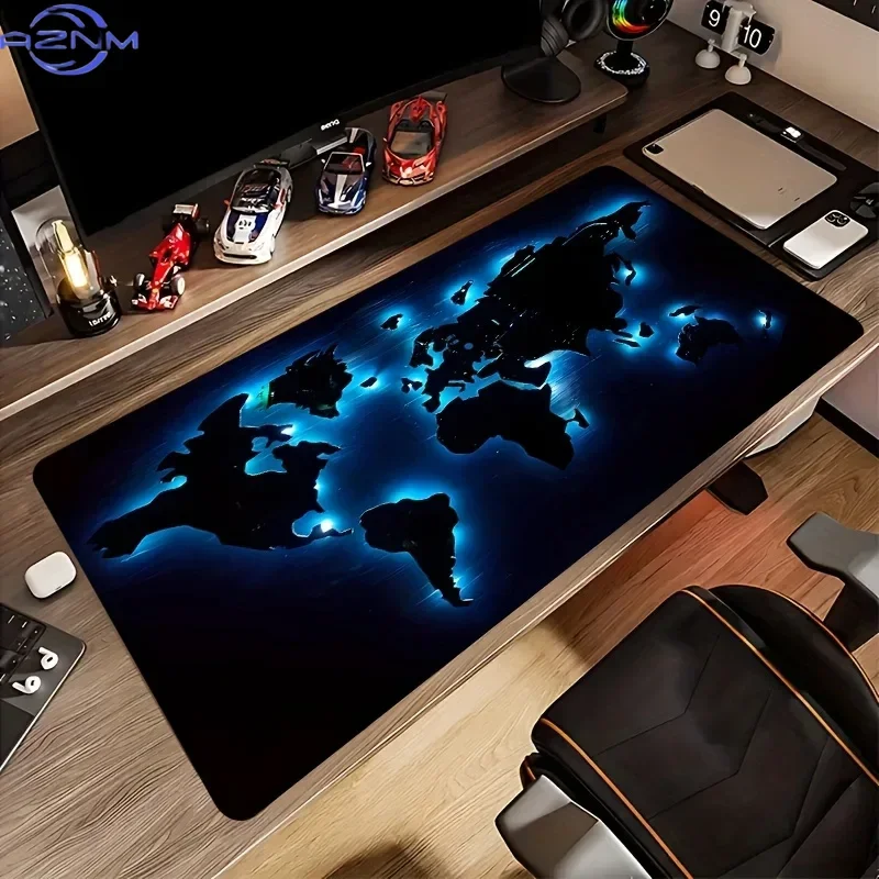 Large Blue Glow in The Dark World Map Mouse Pad Rubber Desk Mat Table Pad Accessories Decoration Mouse Mat  Office Things