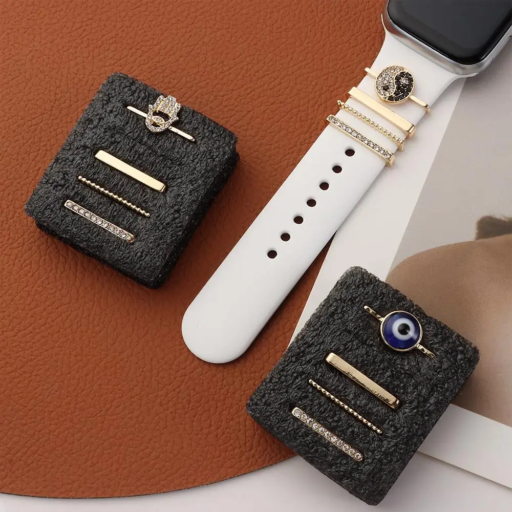 Metal Devil Eye Charms For Apple Watch Band Diamond Ornament Decorative Ring For iwatch Smart Watch Silicone Strap Accessories image 6