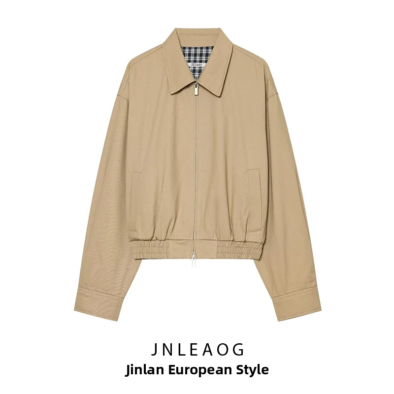 JNLEAOG Women's Fashionable Brief Collar Zipper Short Coat Summer New Style Waist Inward Design Standard Version Polyester Fiber