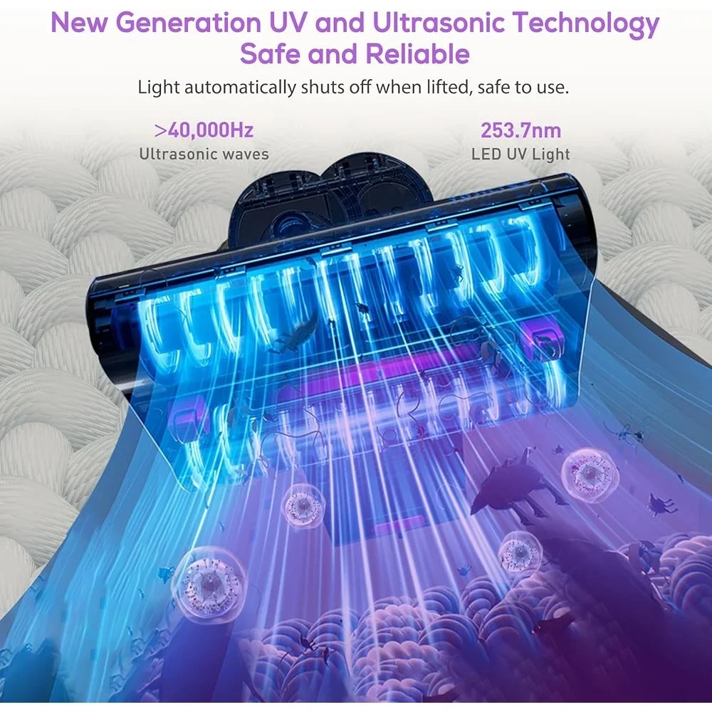 UV Mattress Vacuum Cleaner 16Kpa Suction HEPA Filter Dual Dust Cups Handheld 500W Powerful Bed Vacuum Lightweight Easy Operation