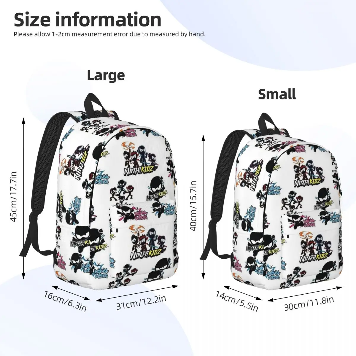 Bookbag Ninja Canvas School para Adolescentes, Pacote de desenhos animados para crianças, Mochia para faculdade média com bolso