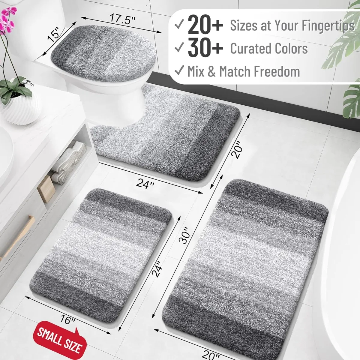 Extra Soft Absorbent Microfiber Bath Rugs, Rubber Backing, Quick Dry, Machine Washable Bath Mats for Bathroom Floor