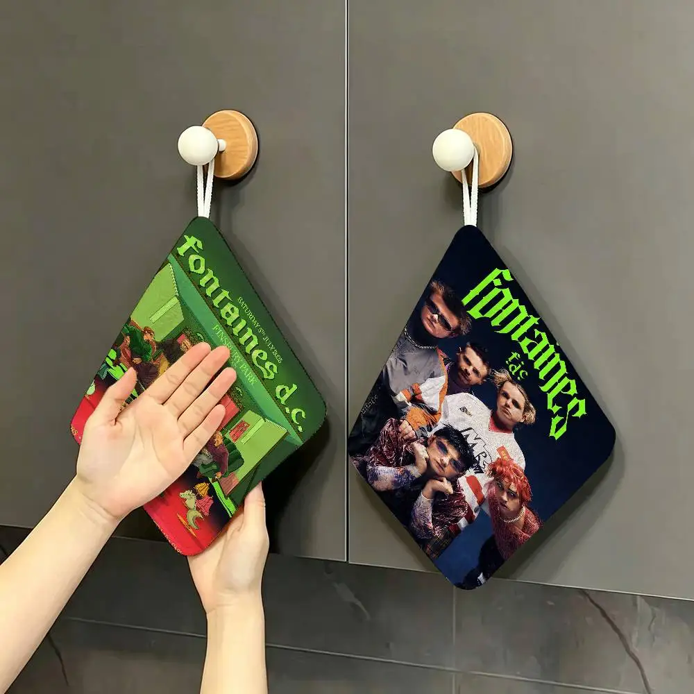 Band F-Fontaines D C Romance Polyester Cotton Hand Wiping Towel, Hanging Design, Durable for Household Restaurant Toilet Use