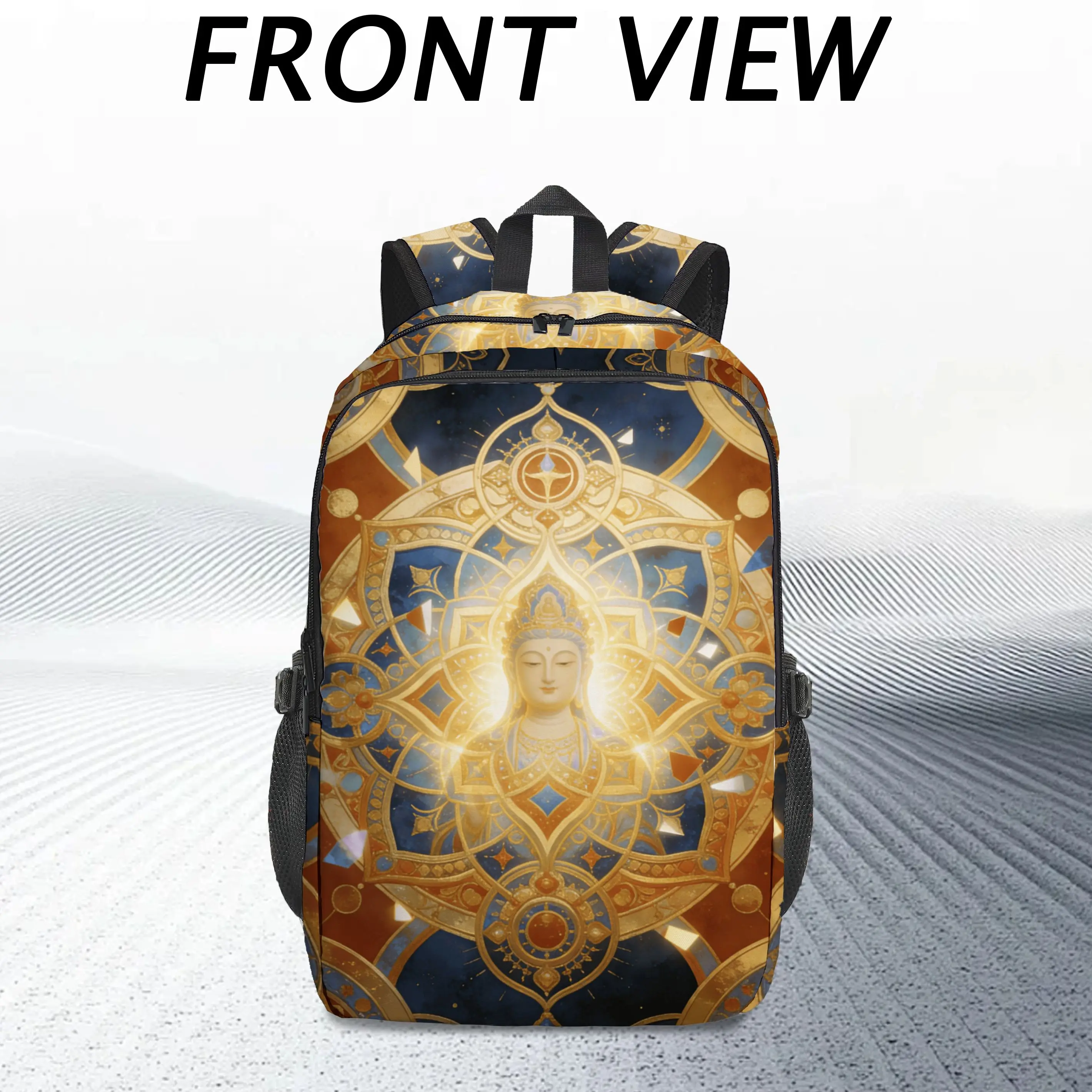 

1pc Buddha lotus algae well pattern printed backpack, exquisite and durable, large capacity and multi-compartment