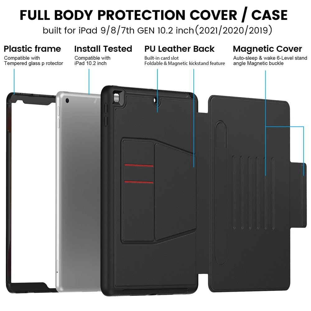 Tablet Case for iPad 9th Generation 2021 10.2 inch Smart Cover for iPad 8th Gen. 2020 2019 7th 10.2 Multi-fold Back suction Case