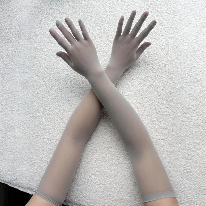 Women's Sexy Smooth Silk Lace Long Gloves Thin Sheer Seamless Finger Glove Exotic High Stretch Tight Stocking Gloves Accessories