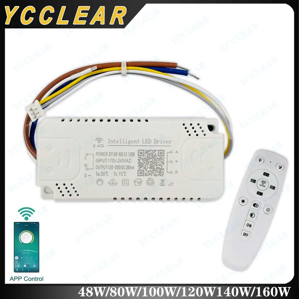 driver de led controlado por aplicativo transformador de led inteligente remoto 24g 1224w x2 4060w x2 para lustre regulavel em mudanca de cor 01