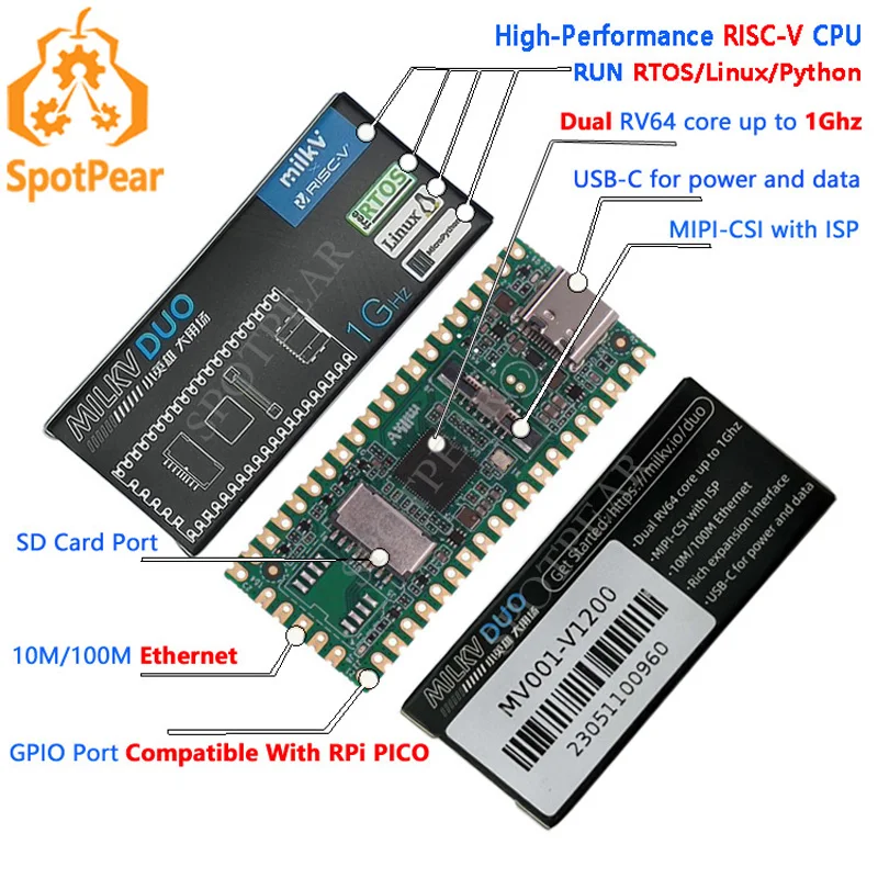 【First-level Authorized Agency】 Milk-V Duo RISC-V Linux Board CV1800B 1G RAM-DDR2-64MB Compatible with Raspberry Pi Pico Port