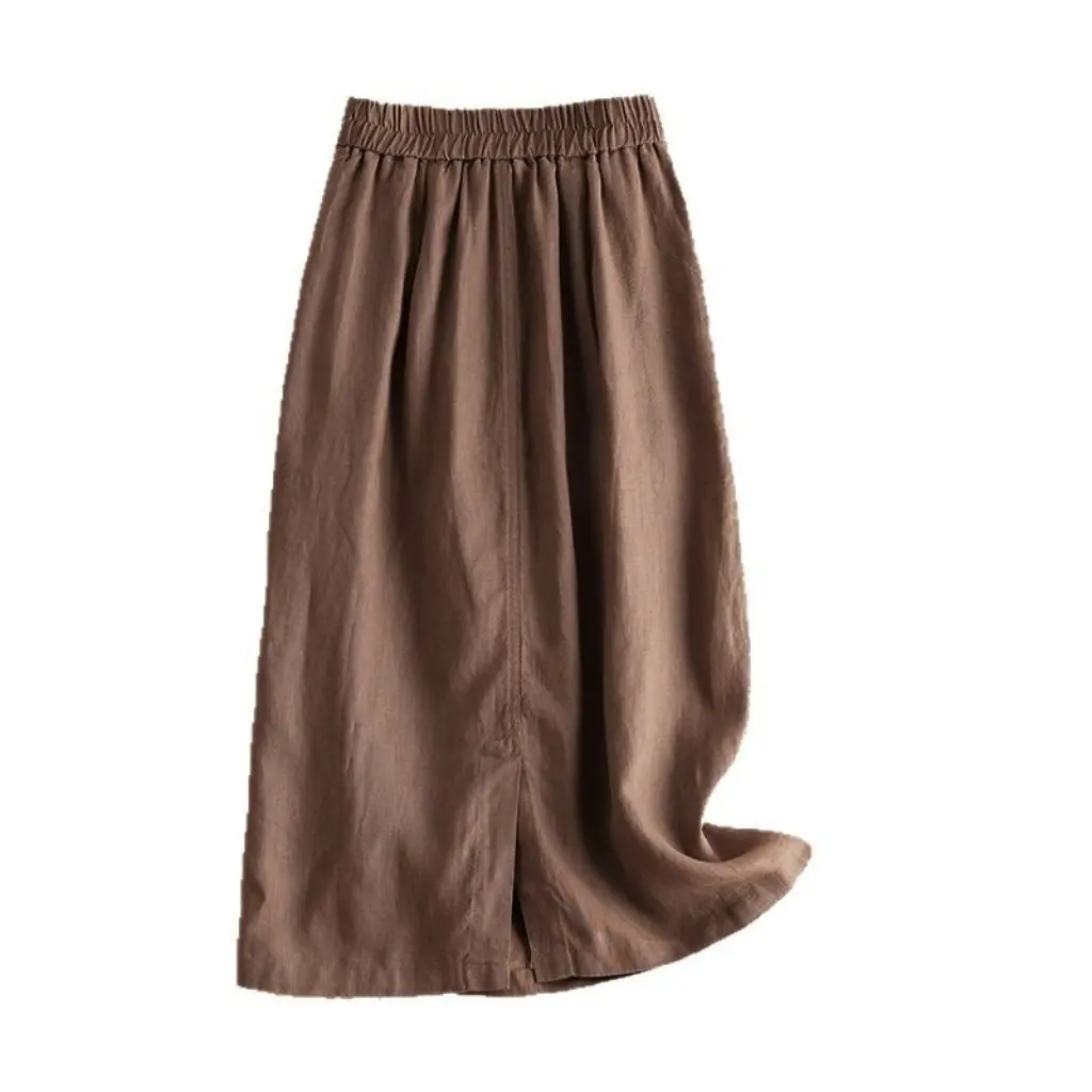 

Spring Autumn Linen Skirt Mori Style Artistic Retro Japanese Loose Casual Mid-Length Cotton Skirt for Women
