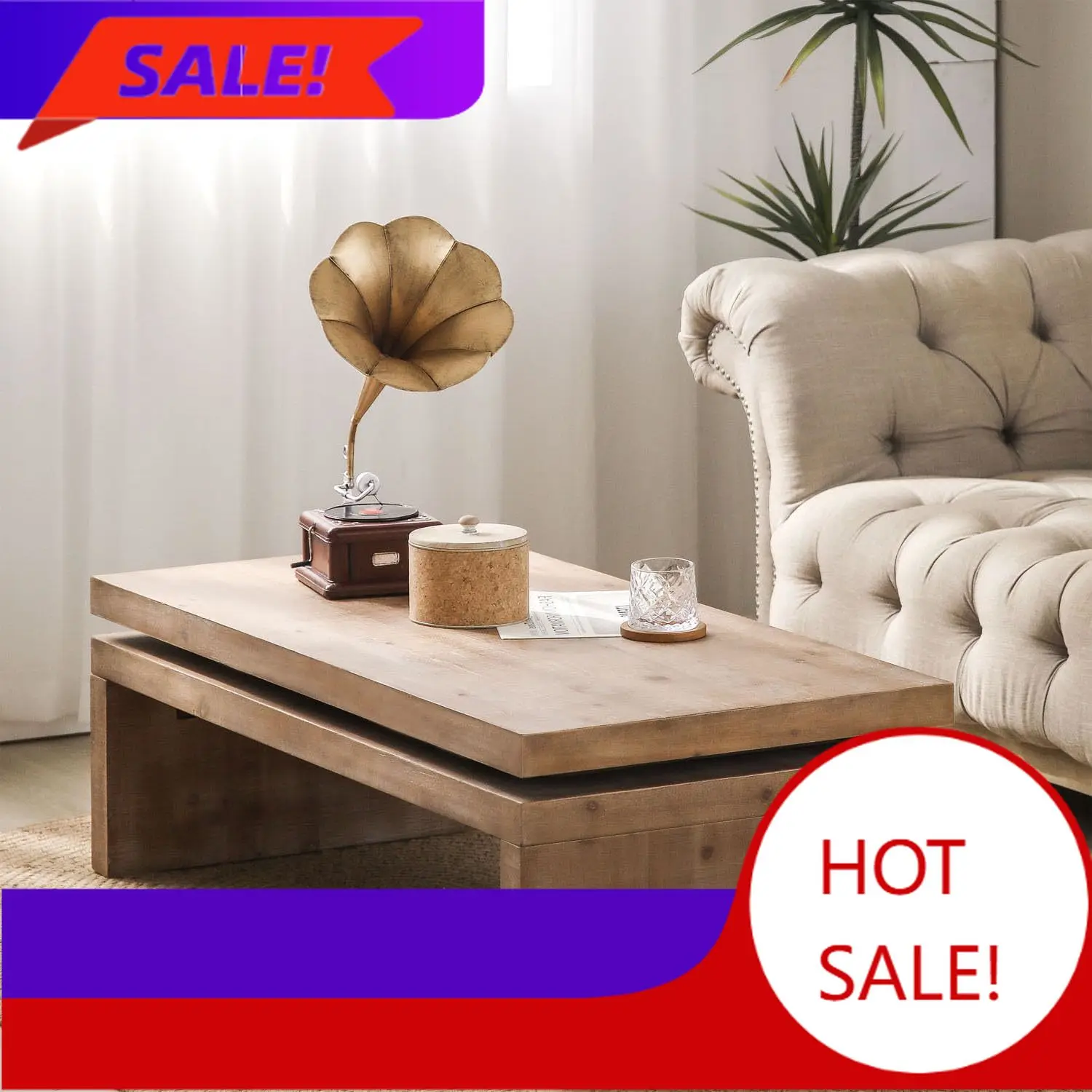 

Rectangle Coffee Table for Living Room, Mid Century Modern Coffee Table, Solid Wood Center Table Accent Tea Table for Apartment