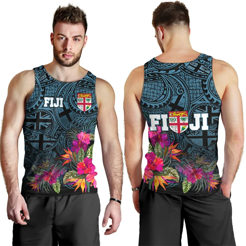 3D Fijian Tapa Style Flag Printing Tank Top Fijian Independenceday Graphic Men Gym Clothing Kid Fashion Cool Tank Tops Clothing