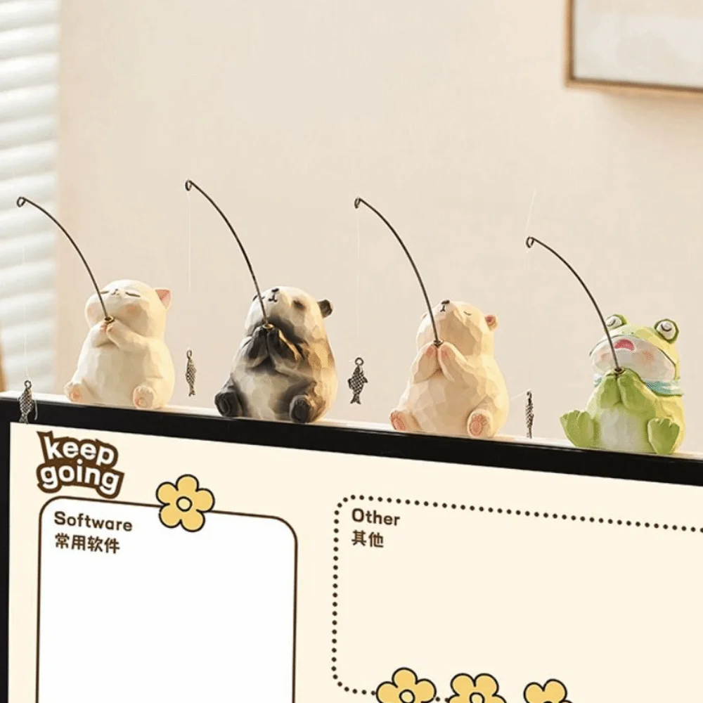 

Resin Animal Fishing Ornaments Handmad Statue Screen Animal Model Cartoon Micro Landscape Computer Monitor Decorations