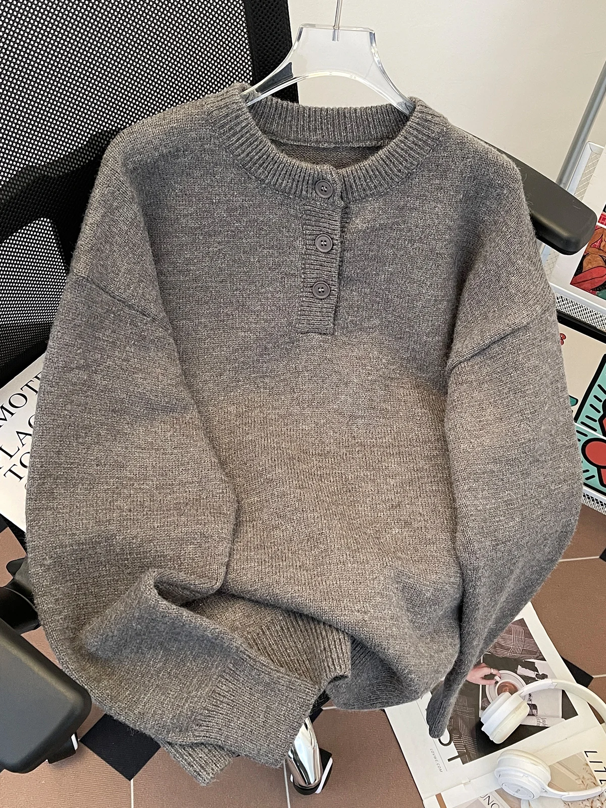 

Autumn Winter Thiened Knitted Sweater Men's Crew Ne Button up Casual Spor Trendy Brand Student Faion Chinese Sle