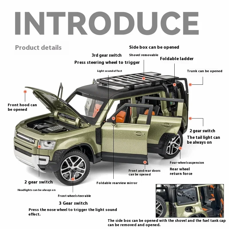 1:24 Land Rover Defender Large Off Road SUV Vehicle Living Room Home Collection Hobby Decoration Interior Furnishings Gift Box