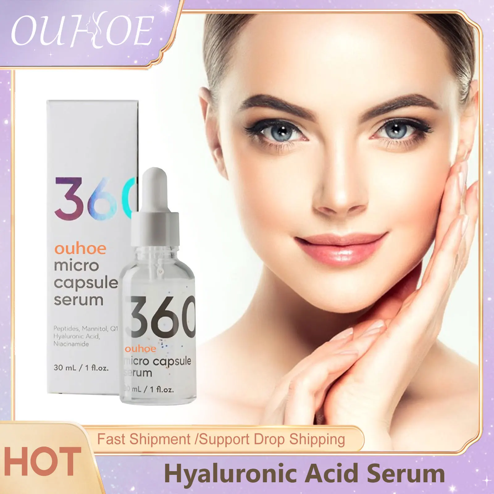 OUHOE Hyaluronic Acid Serum for Skin Tightening Face Hydration Nourishing Rejuvenate the Face Smoothing Shrink Pores Serum 30ml