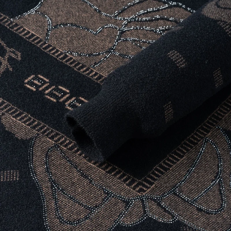 Men's Designer Jacquard Knit Sweater Crew Neck Long Sleeve Vintage Ethnic Pattern Warm Autumn Winter Casual Pullover Men's Wear