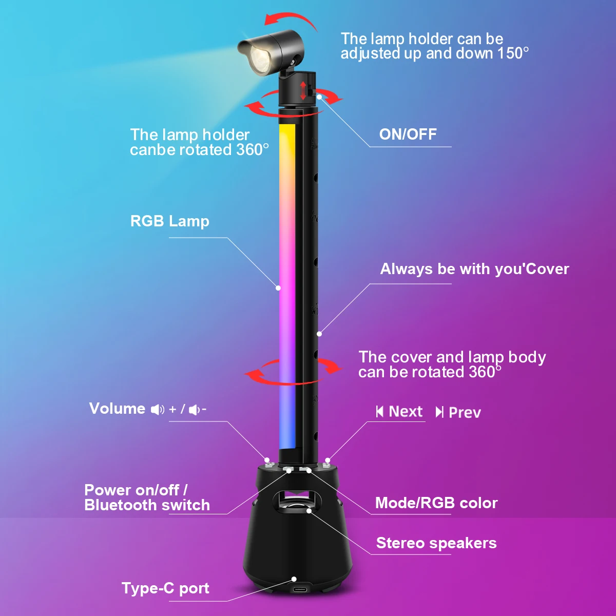 Bluetooth Sound Atmosphere Light E-sports Rhythm Desktop Light Intelligent Music Atmosphere Light With Rotatable Lamp Head