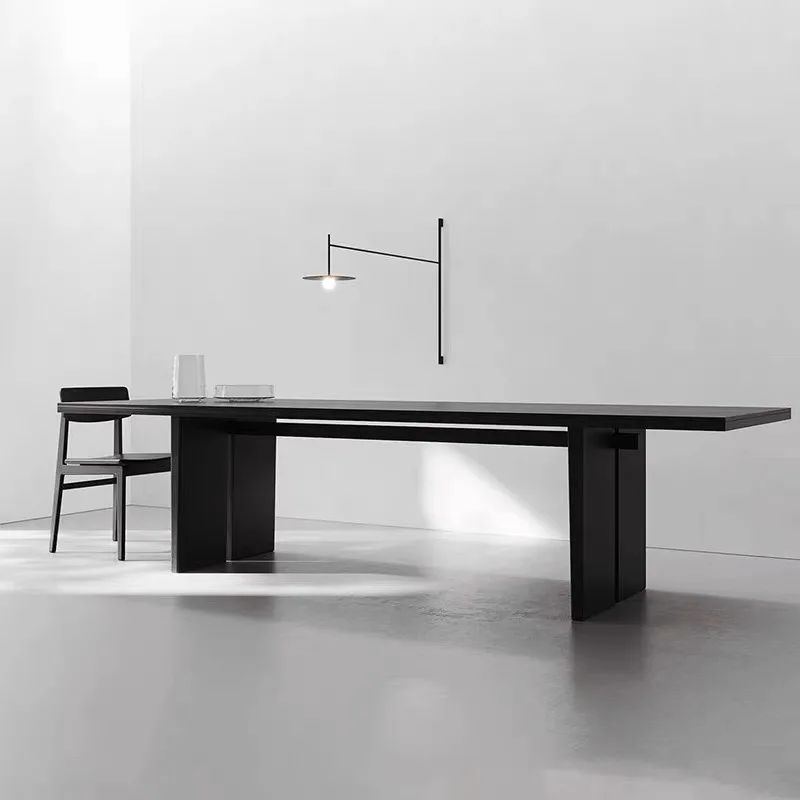 

Minimalist creative solid wood desk modern long black large board table industrial style workbench simple conference table
