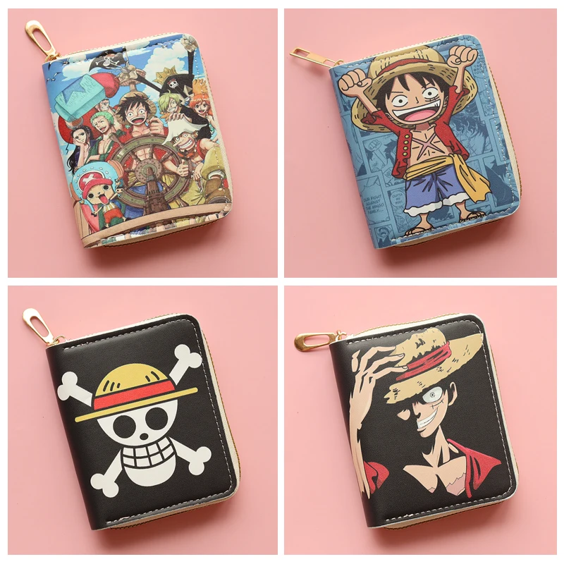 One Piece Luffy Men Wallet Cartoon Anime Kids Boy Wallets Cute Short Zipper Pu Leather Coin Purse Portable Bank Card Storage Bag