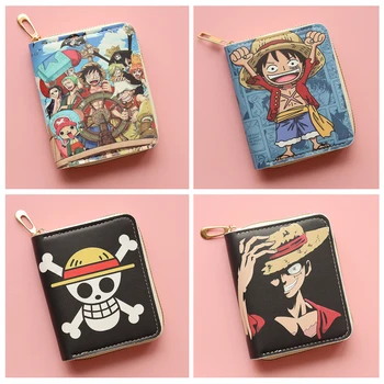 One Piece Luffy Männer Brieftasche Cartoon Anime Kinder Junge Brieftaschen Nette Kurze Zipper Pu Leder Geldbörse Tragbare Bank Karte Lagerung Tasche