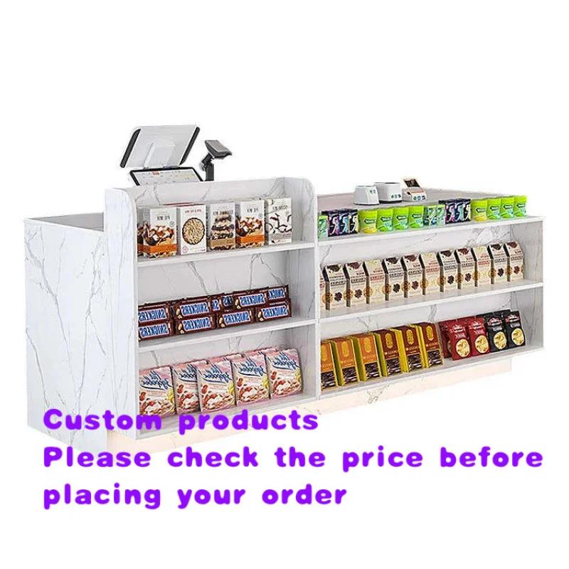 custom.Hongbai Customized Modern White Wooden Retail Counter Supermarket Cash Register with Boutique Sale Customizable Dimension