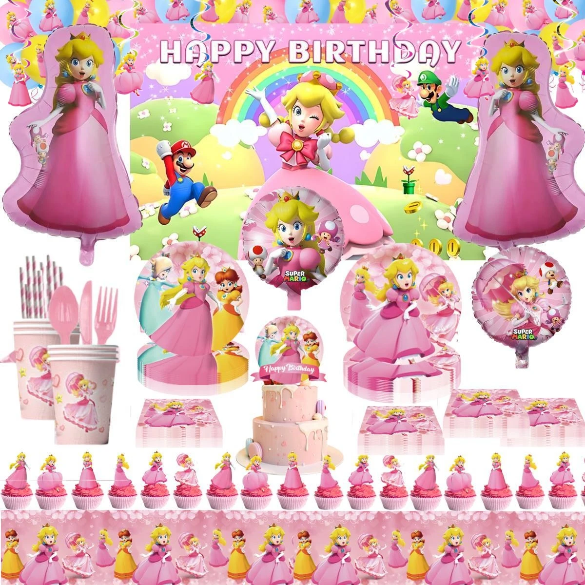 

Peach Princess Birthday Party Decoration Disposable Tableware Super Coin Balloons Tablecloth Baby Shower Girls Party Supplies