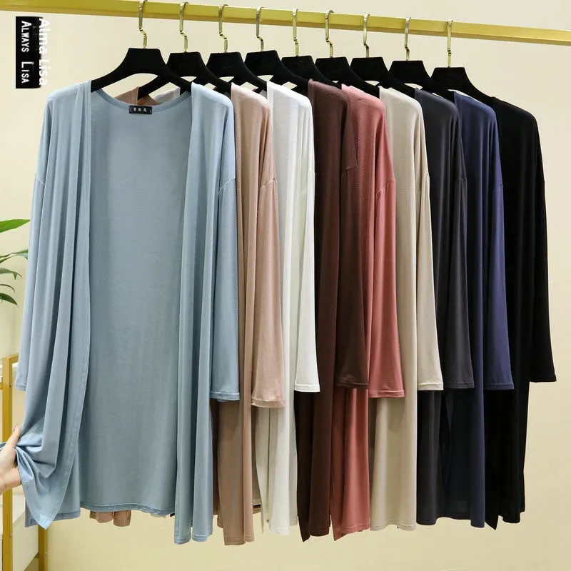 

Свободная женская длинная тонкая летняя верхняя одежда из модала, однотонное пальто с кондиционером, средней длины, защита от солнца