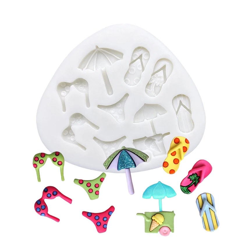 Bikini Slippers Sun Umbrella Beach Silicone Sugarcraft Mold Chocolate Cupcake Baking Fondant Cake Decorating Tools