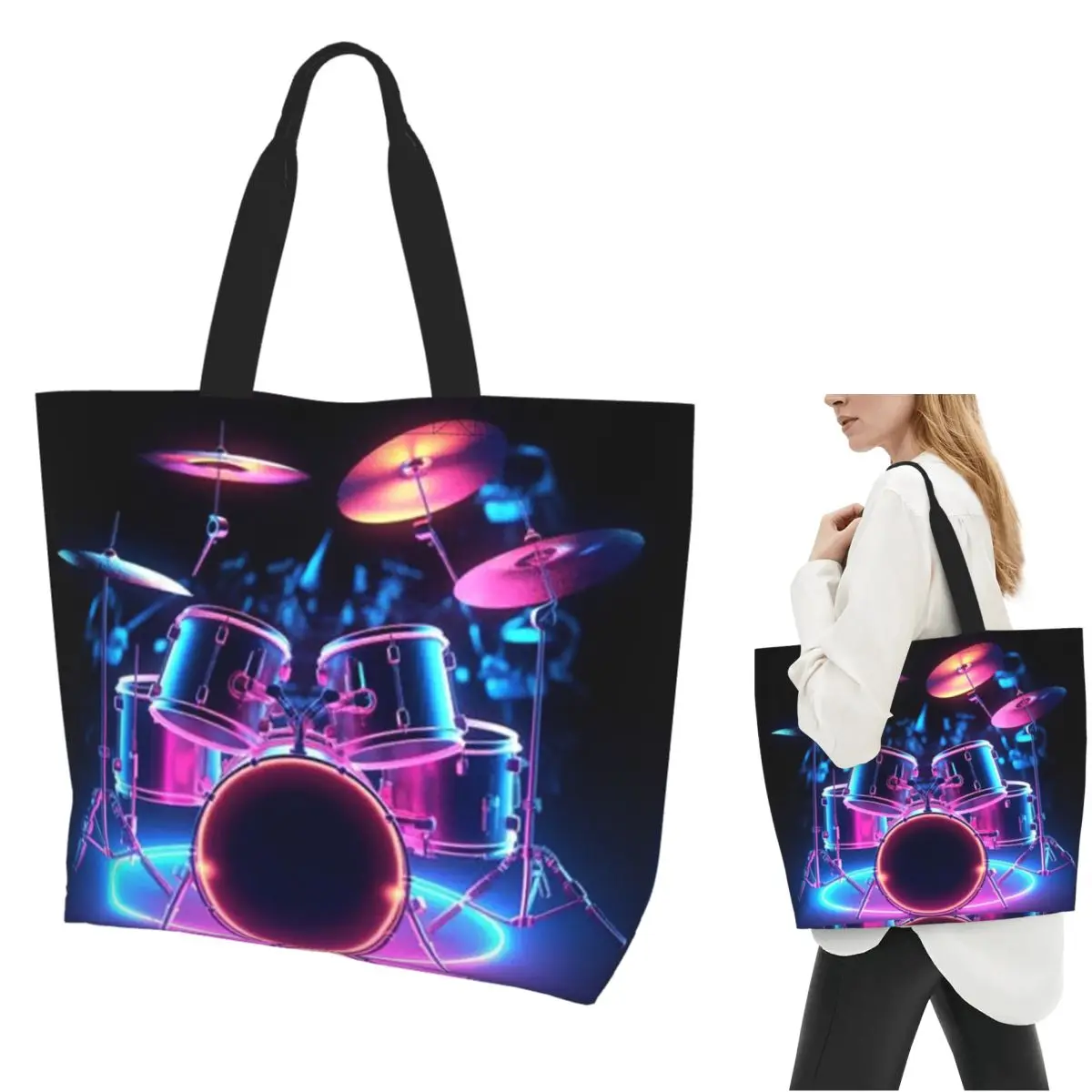 Shelf Drum Electronic Drum Shopping Tote Bag Canvas Large Capacity Shoulder Bags Shopper Grocery Handbag for Women