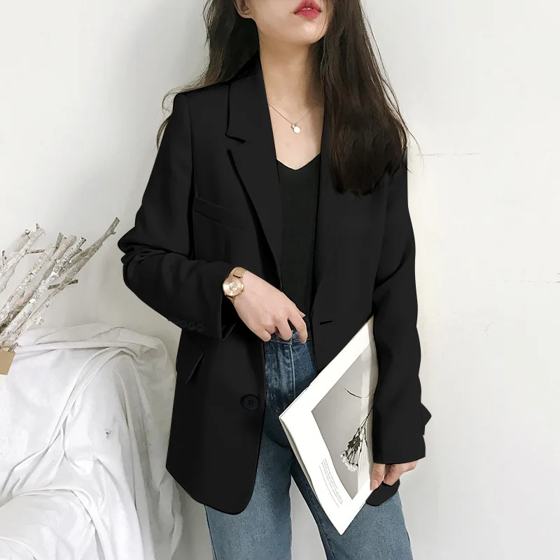 Women Korea Loose Blazers Beige Black England Style Office Lady Work Suits 2023 Woman Spring Autumn Single Breasted Blazers New