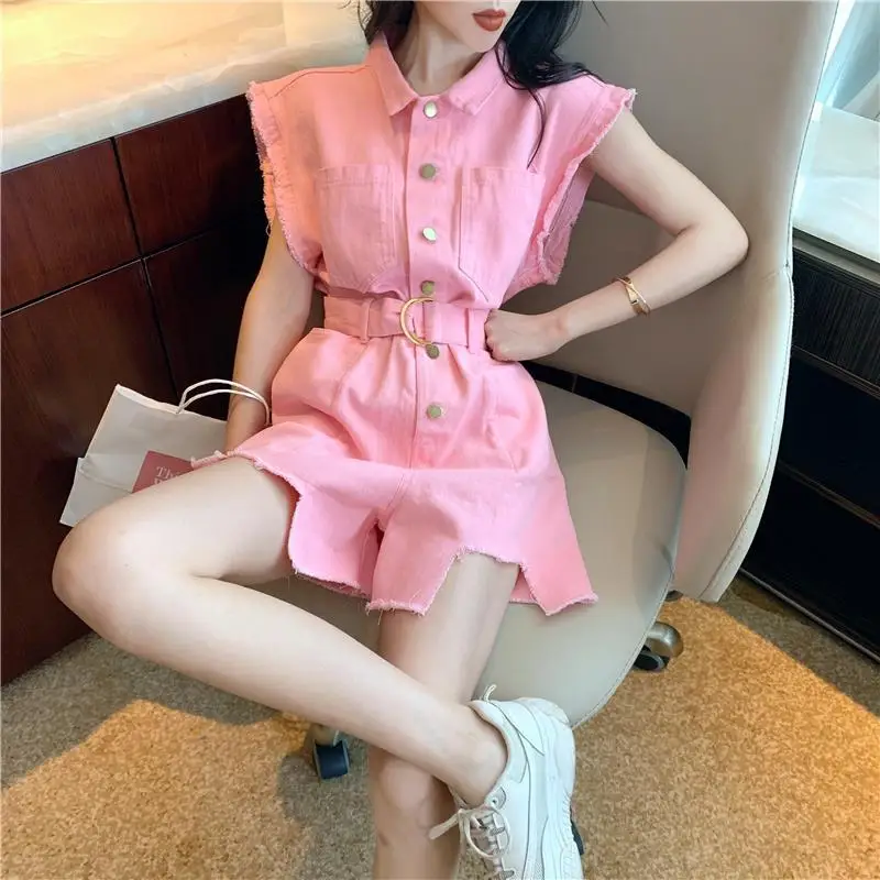 Summer New Retro Age Reducing Feng Shui Wash Worn Loose Waist Slimming Wide Leg Jumpsuit Women's Shorts Fashion Outfits