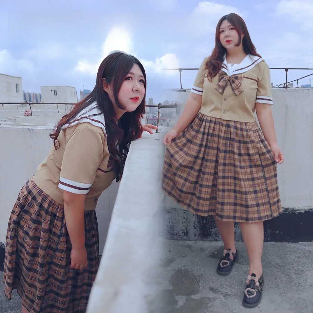 

Оригинальный комплект JK в молочно-чайном цвете: нежная и мягкая длинная юбка для полных девушек в японском школьном стиле...