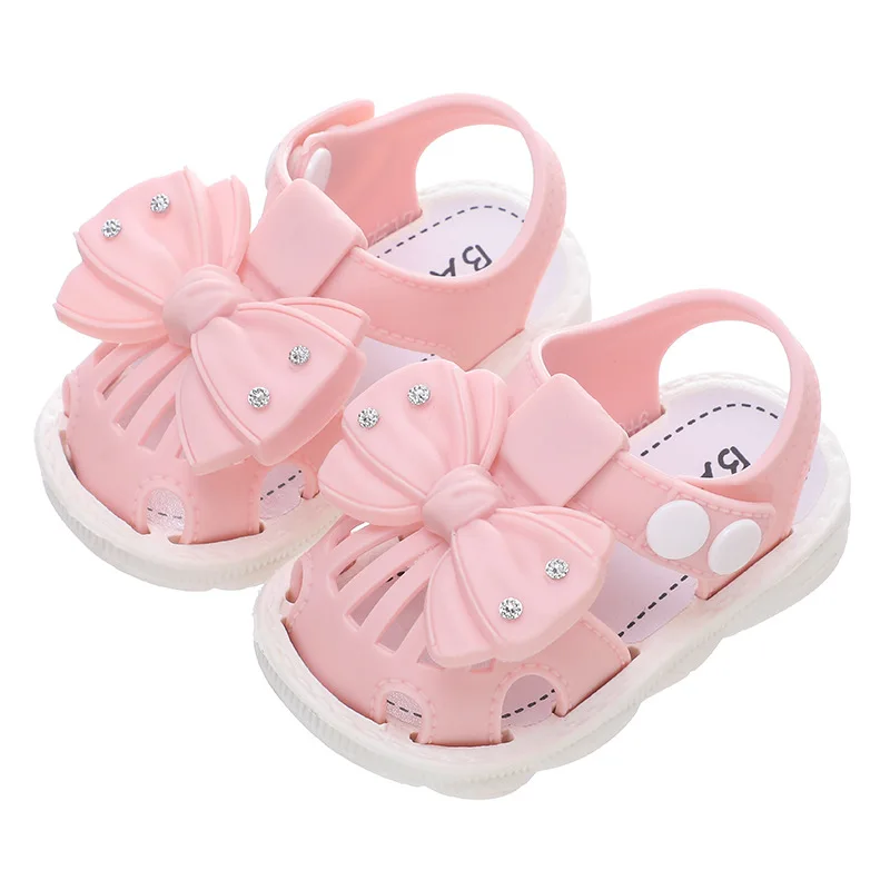 Solid Bow Children's Sandals Summer Shoes PVC Beach Non Slip Sandals For Baby Girls Footwear Soft Infant Kids Sandals