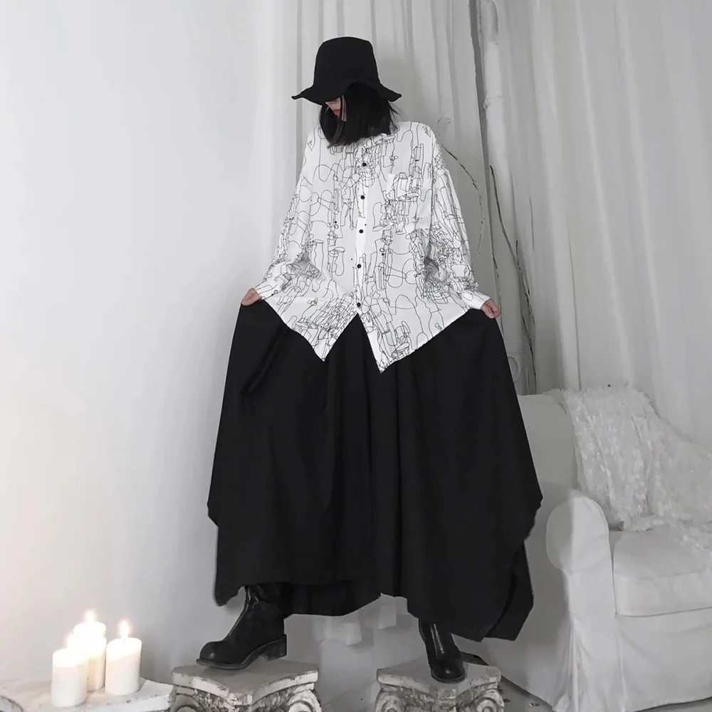 Y2k Gothic Dark Skirt Pants Irregular Pleated Casual Hakama Genderless Japanese Streetwear Fashion Wide Leg Samurai Pants Unisex