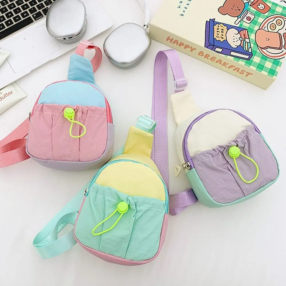 Fashion Nylon Chest Bag Stitching Color Lightweight Shoulder Bag Coin Purse for Children Girls