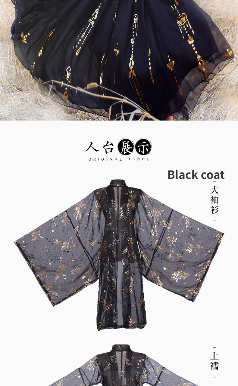 Chinese Traditional Hanfu Women\'s Folk Dance Costumes Fairy Princess Dresses Retro Girl Cosplay Clothes Black White Crane