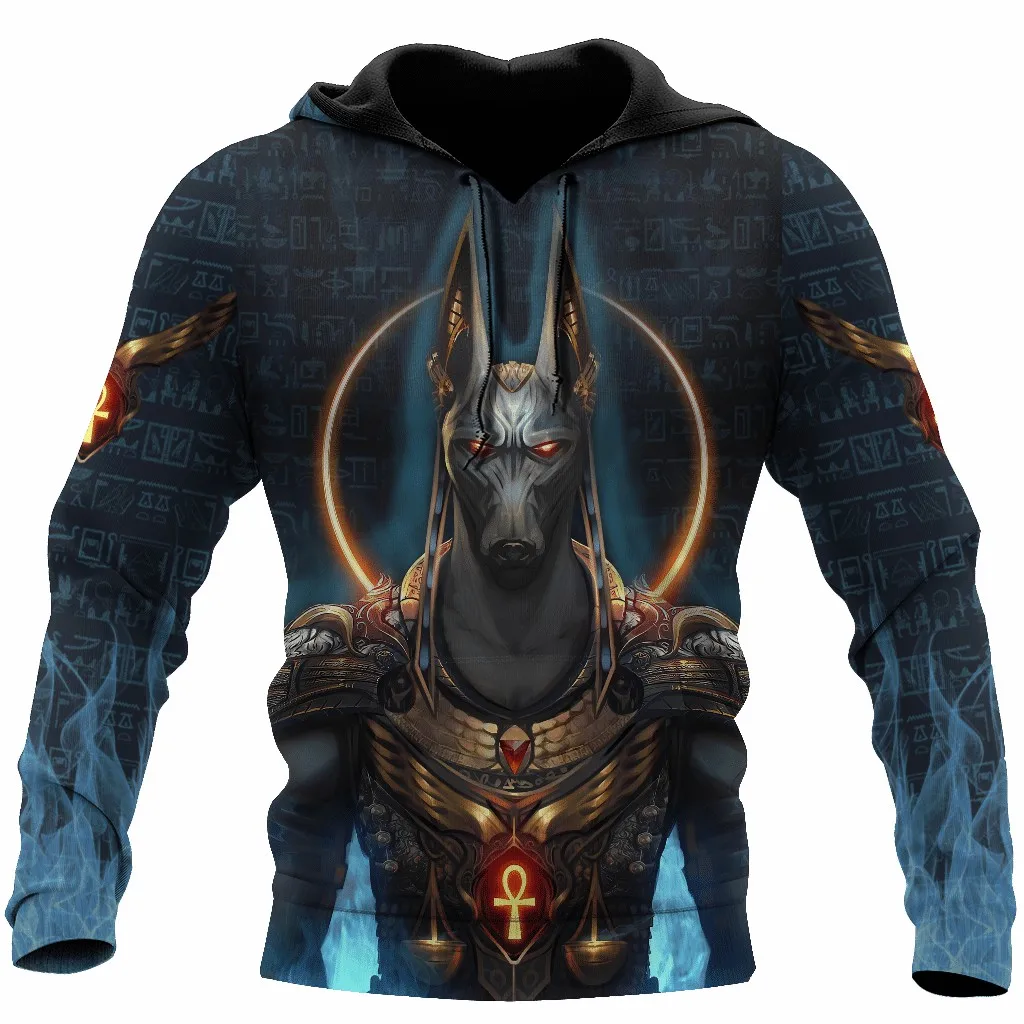 

3D Printed Egypt Anubis Graphic Hoodies For Men Vintage Casual Long Sleeve Hooded Sweatshirt Autumn Classic Design Loose Clothes