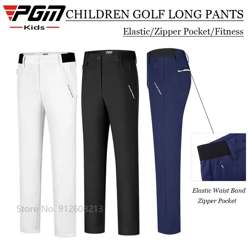 PGM Girls Boys Elastic Band Golf Trousers Kids Warm Golf Pants Autumn Children Windproof Casual Sports Sweatpants Zip Pocket S-XL