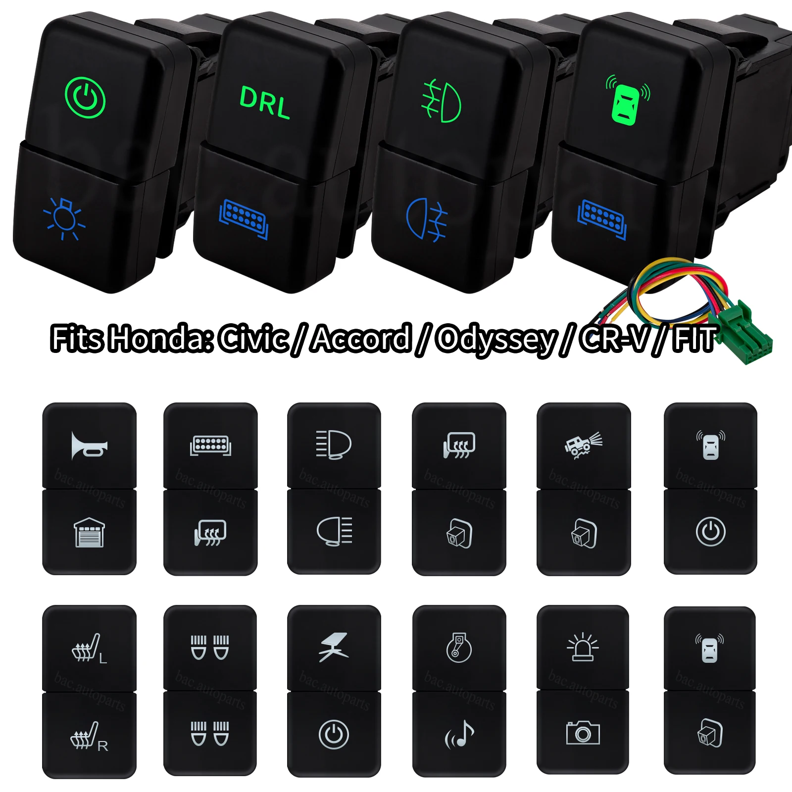 Para Honda Civic 2008-2013, CRV, Odyssey, Accord 2003-2007: Novo Interruptor de Botão Duplo com LED Starlink, DRL, Radar e Luz de Neblina - Interruptor de Alimentação por Pressão