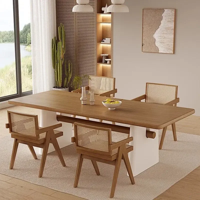 Wabi Sandy Wind Solid Wood Dining Table and Chair Combination Homestay Restaurant Dining Table and Chair Log Negotiation