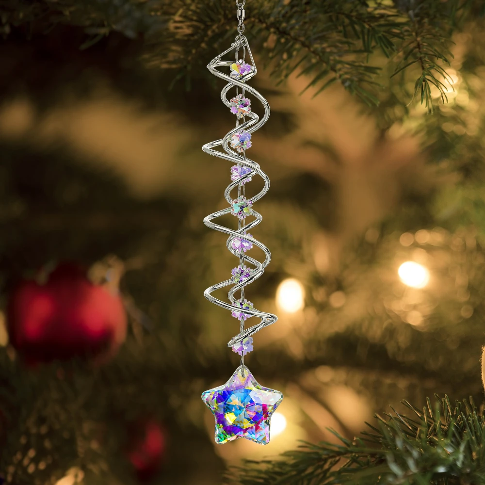 Star Spiral Tail Crystal Pendant Light Catcher Rainbow Making Wind Chime DIY Indoor and Outdoor Christmas Home Garden Decoration