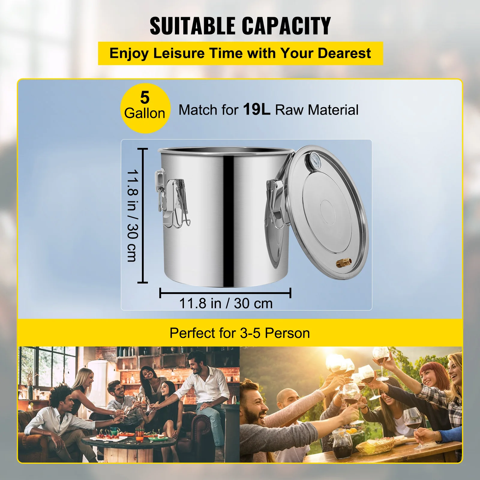 ชุดกลั่นแอลกอฮอล์ SucceBuy 3 5 8 แกลลอน สำหรับทำเหล้ามูนไชน์ น้ำ ไวน์ น้ำมันหอมระเหย พร้อมปั๊ม สแตนเลส ทองแดง สำหรับใช้ในบ้าน DIY