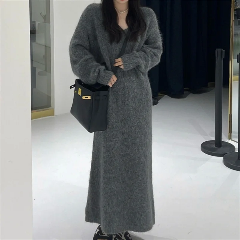 

Simple and Versatile Knitted Dress for Women in Winter, Loose and Lazy Style, Paired with Coat, Base Sweater, Long Skirt