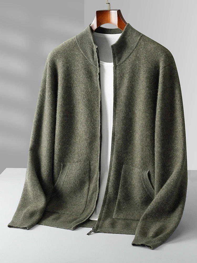 TLOML 가을 겨울 남성용 100% 메리노 울 니트웨어 모크넥 지퍼 가디건 긴팔 캐시미어 스웨터 두꺼운 부드러운 의류