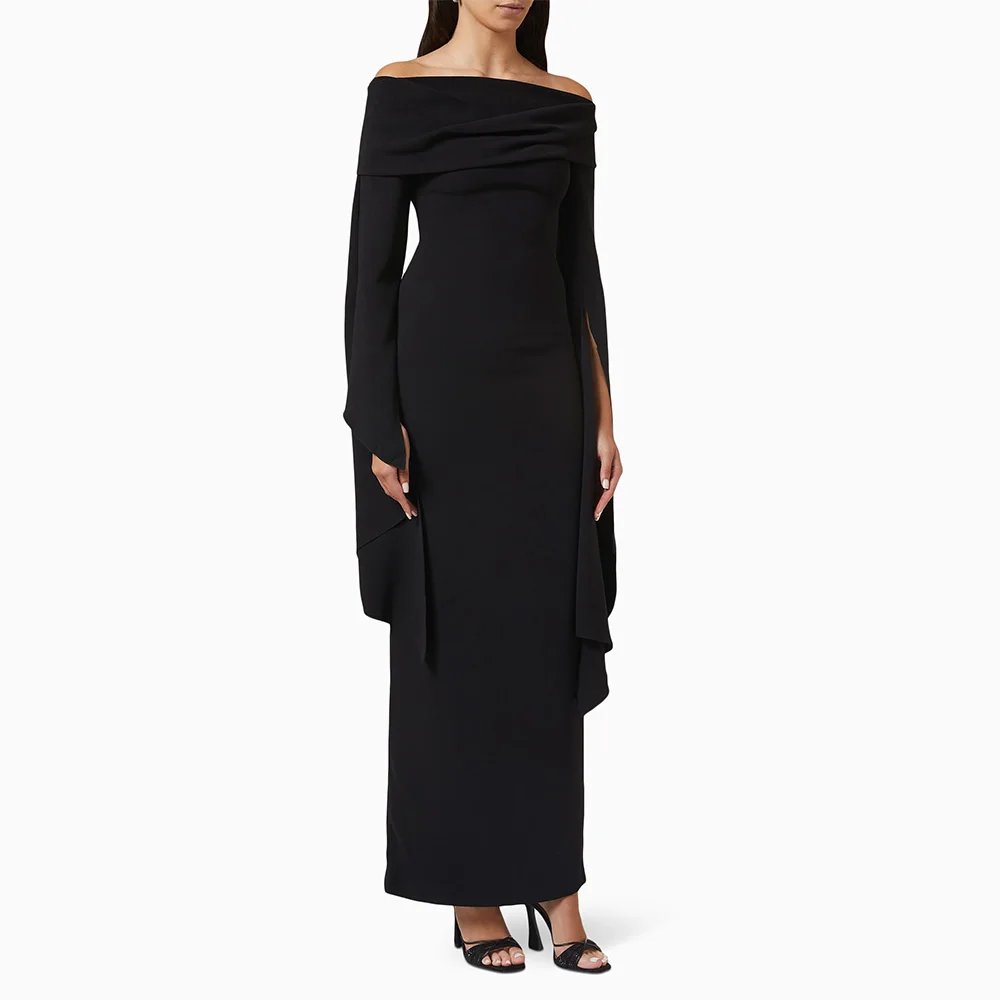 Robe de soirée noire élégante à manches longues pour femmes, robes de soirée formelles, robe maxi, invité de mariage, tout ce qui est pour les femmes, hors de la colonne initiée, 2024