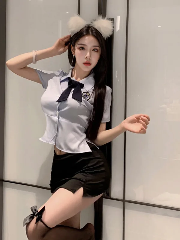 Summer Fashion Women's Clothing Collar Bow Decoration Collar 2024 New College Style Transparent Cute Exotic Set Short Skirt SETO